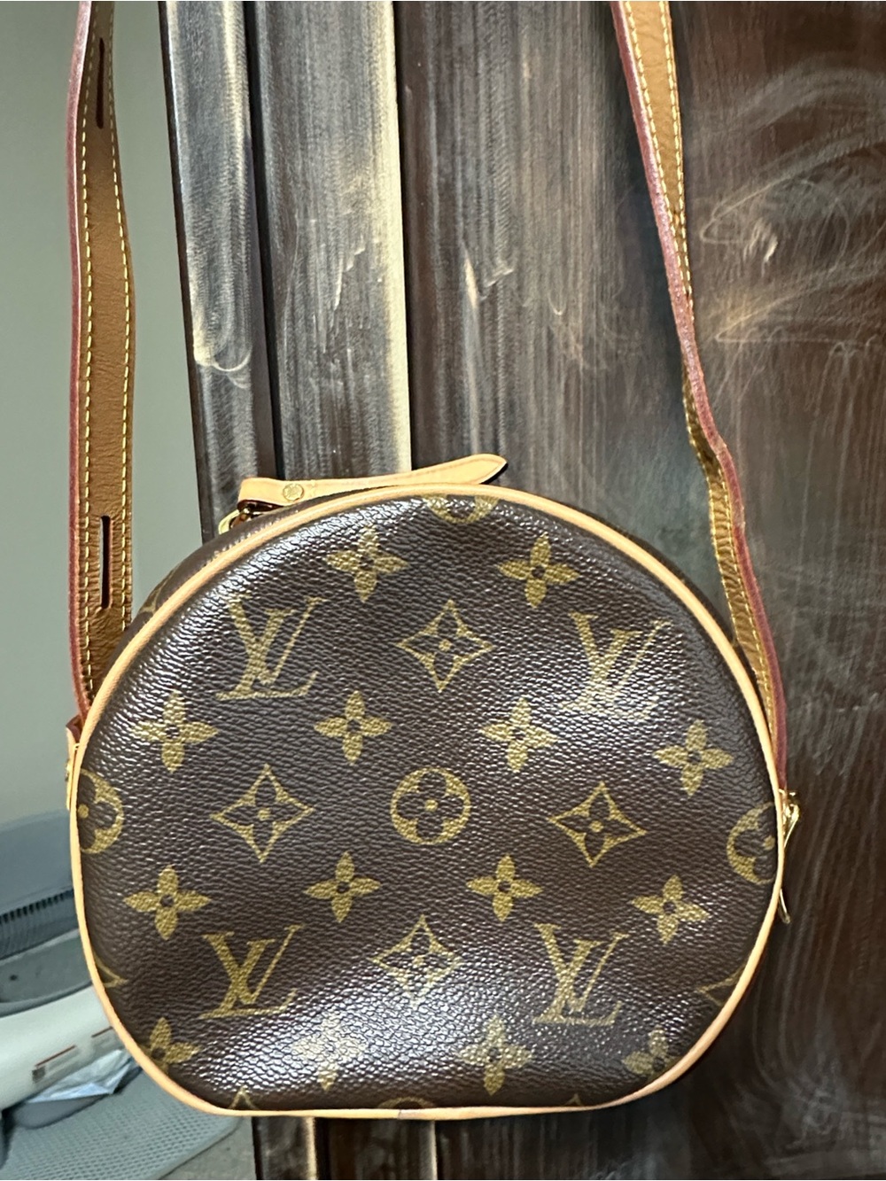 Louis Vuitton Brown Monogram Round Crossbody with Tan Trim